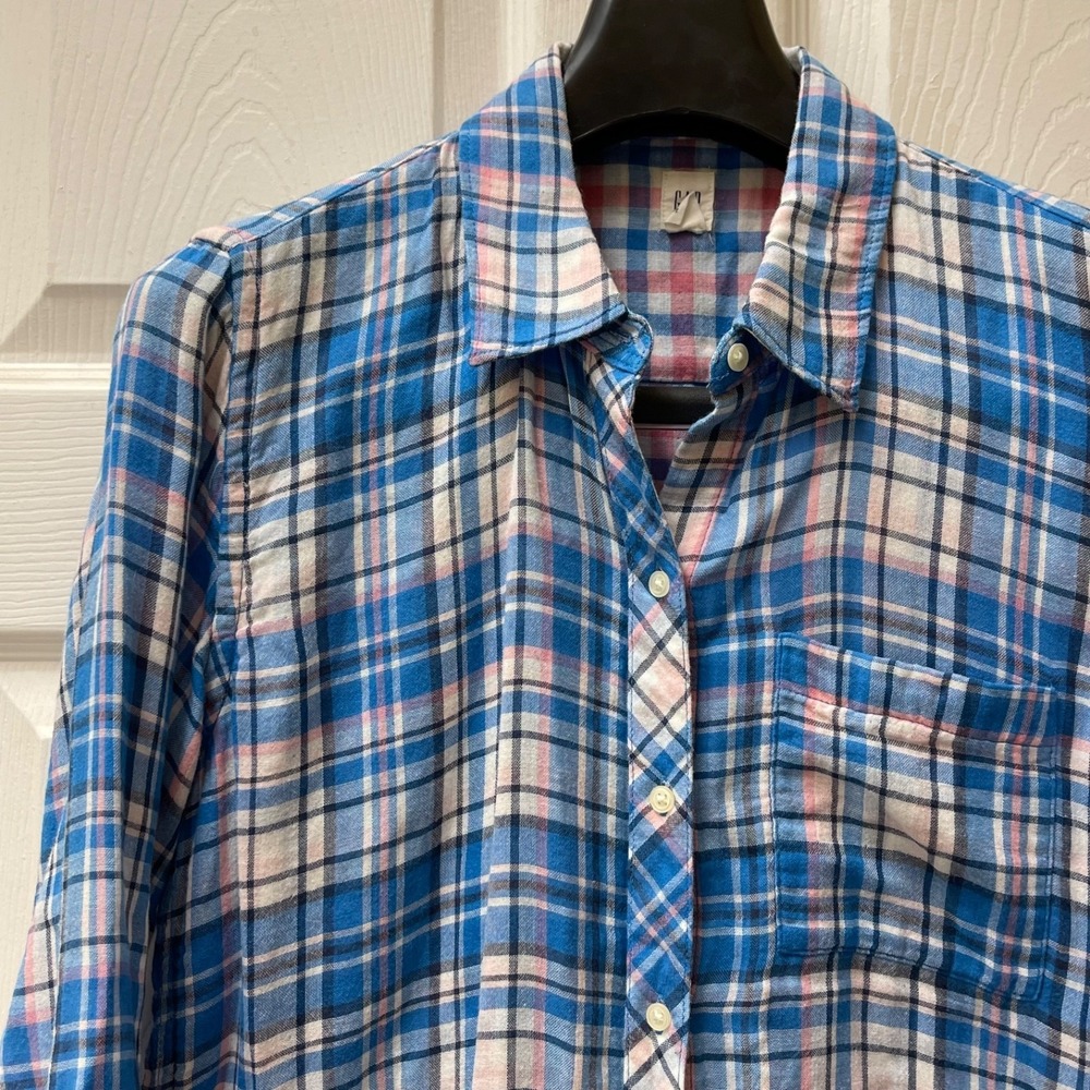 GAP Women's Size Medium Double-Layer Plaid Shirt Blue & Pink Plaid Cotton Blend